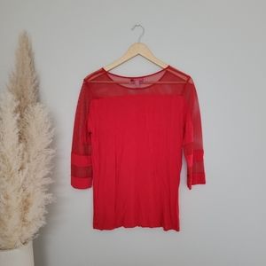 Red fishnet 3/4 sleeve top size large